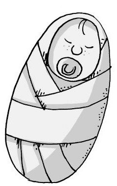 Ein illustriertes, in einer Stoffwindel eingewickeltes Baby.