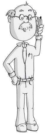 ein illustrierter Mann der mit der linken Hand ein Telefon an sein Ohr hält und telefoniert