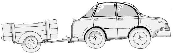 Ein illustriertes Auto mit einem Hänger