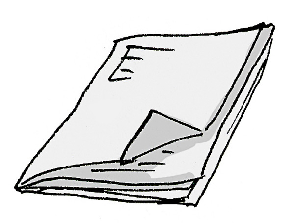 eine illustrierte Zeitung mit einem Eselsohr an der rechten unteren Ecke